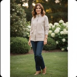 Lauren Ralph Lauren Vintage Style Tan Quilted Shoulder Sweatshirt Jacket 2X -XL